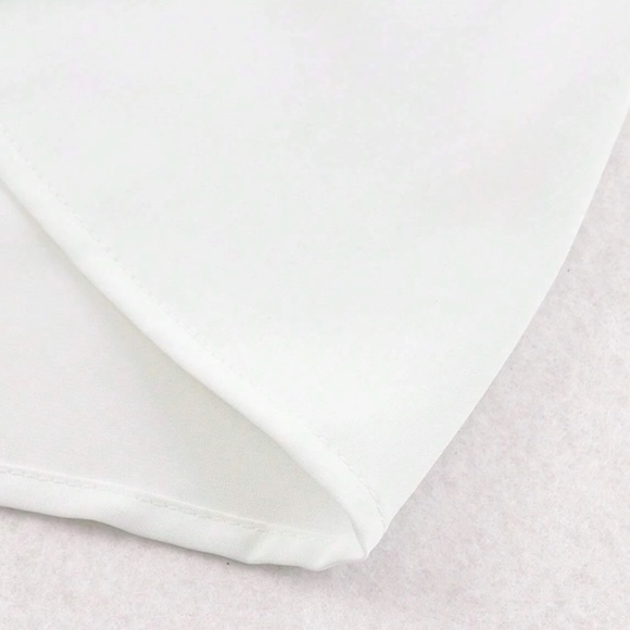 White Hidden Button Down Short Long Sleeve Pleated Details - Picture 10 of 12